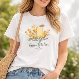 Talbots Bon Matin Graphic Tee Women’s XL White Cotton Floral T-Shirt